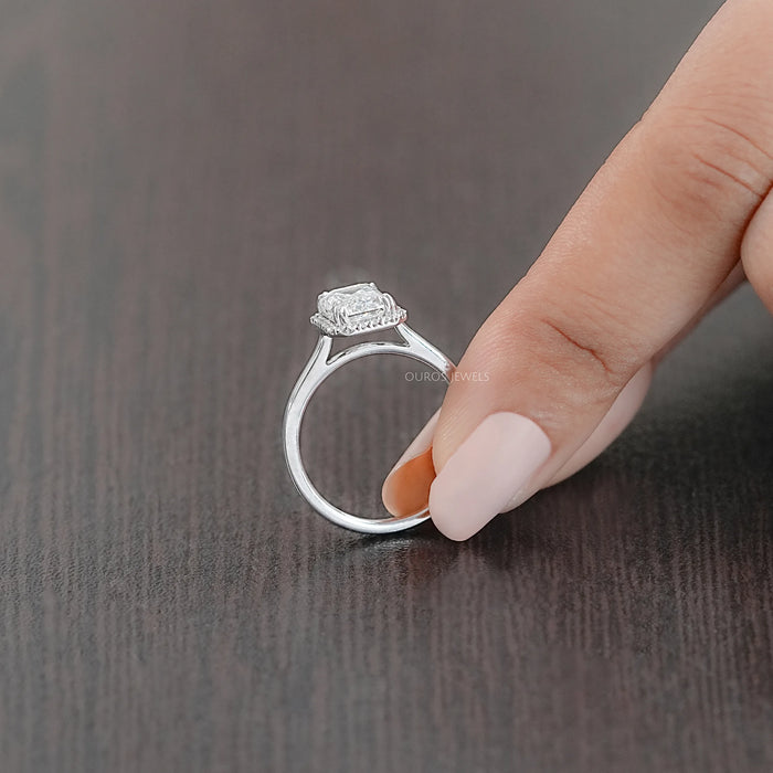 Emerald Lab Diamond Solitaire Halo Engagement Ring