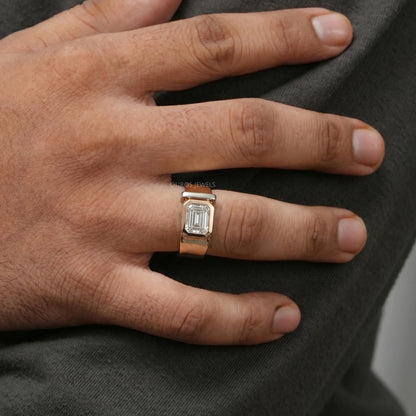 East West Emerald Diamond Bezel Set Men's Band
