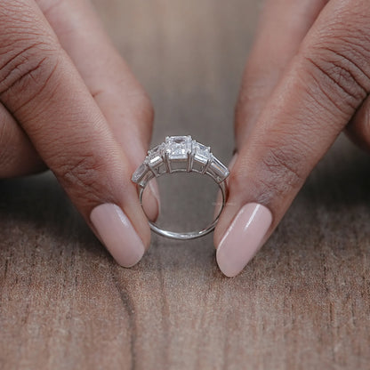 Emerald Lab Diamond Five Stone Engagement Ring Rings