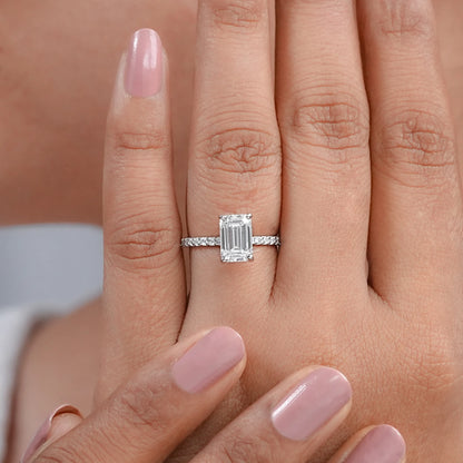 IGI Certified Emerald Cut Diamond Solitaire Accent Ring Rings