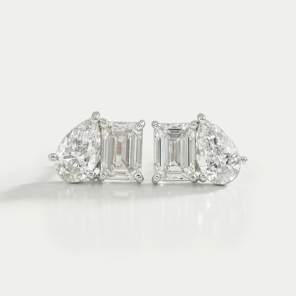 Pear and Emerald Lab Diamond Toi Et Moi Stud