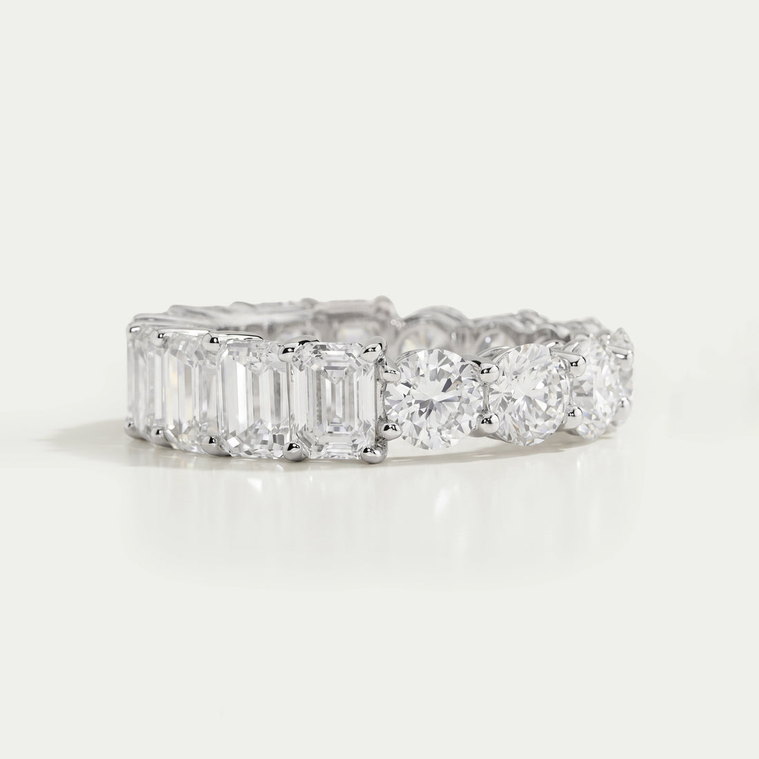 Emerald And Round Cut Diamond Eternity Wedding Band Ring
