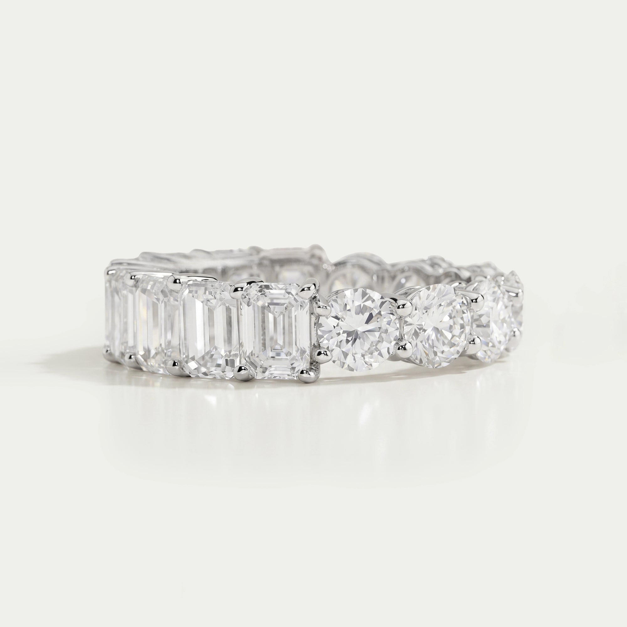 Emerald And Round Cut Diamond Eternity Wedding Band Ring