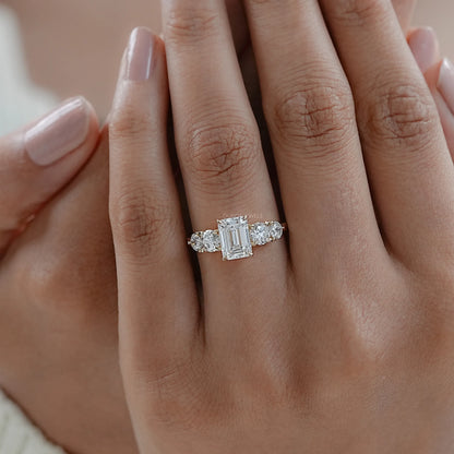 Emerald Lab Diamond Five Stone Engagement Ring Rings