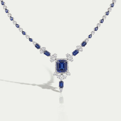 Sapphire Emerald Cut And Diamond Necklace 