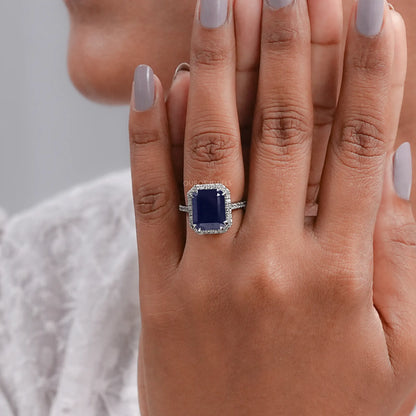 Emerald Shape Sapphire Halo Engagement Ring Ring