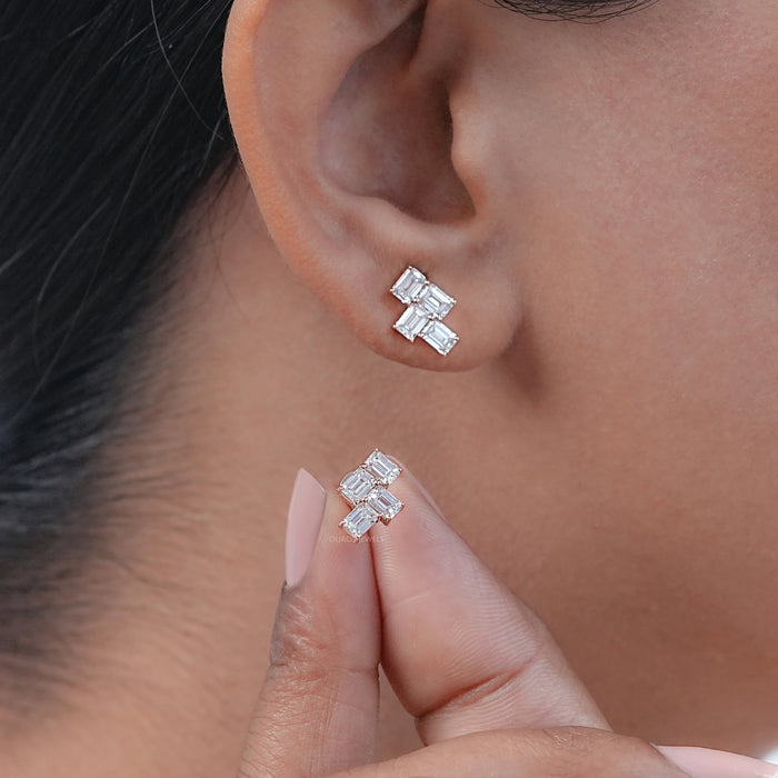 Emerald Cut Diamond Drop Earrings Gold