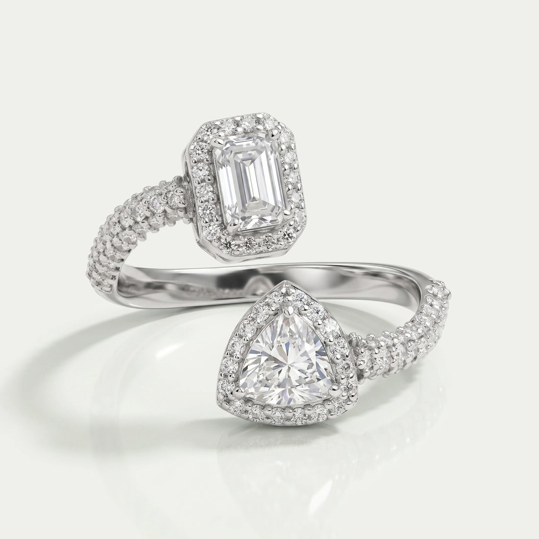 Emerald And Trilliant Cut Halo Lab Diamond Bypass Engagement Ring