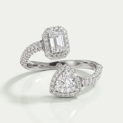 Emerald And Trilliant Cut Halo Lab Diamond Bypass Engagement Ring