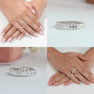 Collage of Emerald Cut Diamond Eternity Band