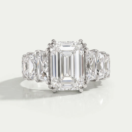Emerald Diamond French Cut Trapezoid Accent Engagement Ring Rings