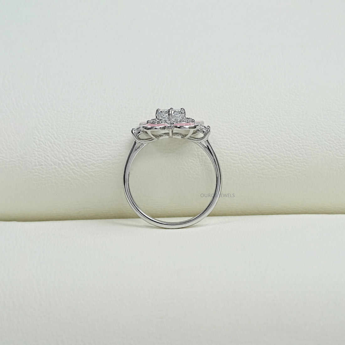 Floral Diamond With Pink Enamel Ring Ring