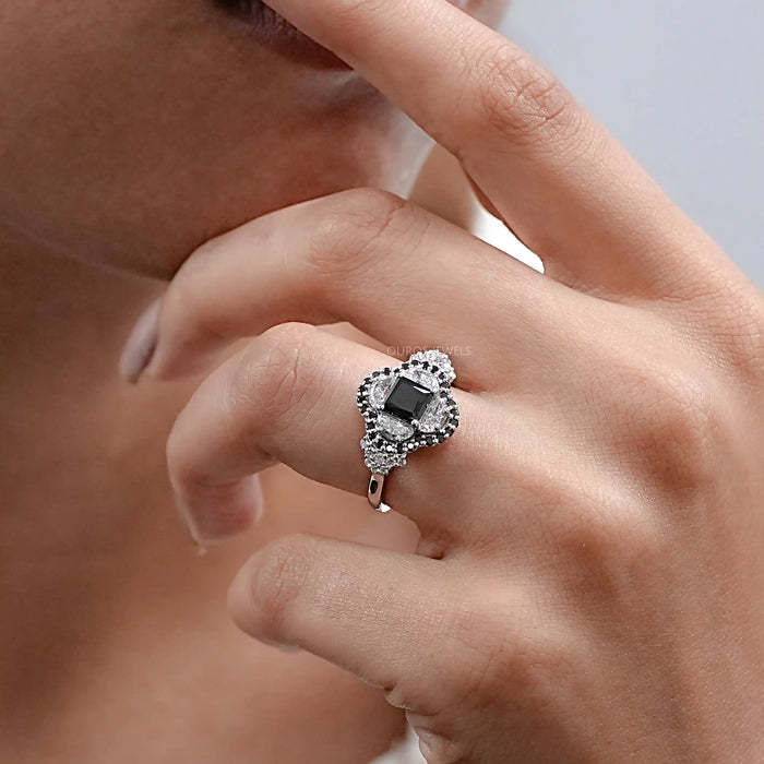 Halo Moon Halo Black Diamond  Engagement  Ring