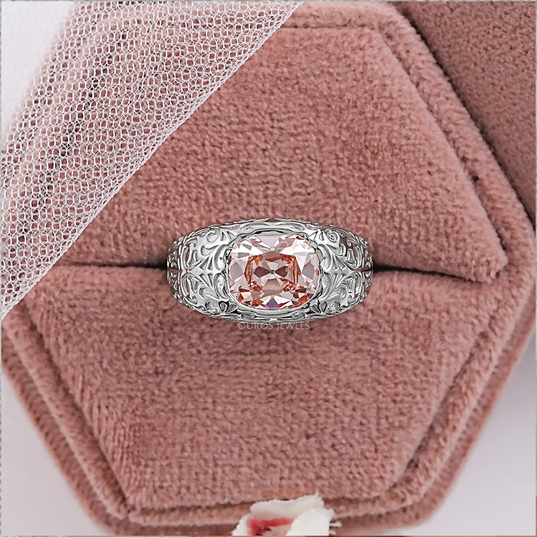 Filigree Set Old Mine Cushion Wedding Band Ring