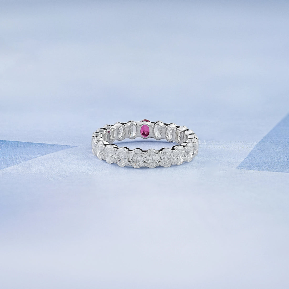 Red Oval Gemstone Eternity Wedding Band Rings