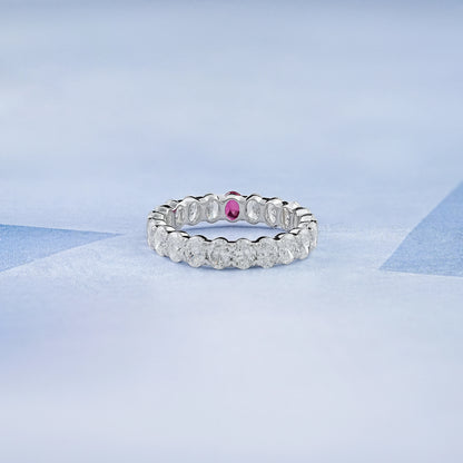 Red Oval Gemstone Eternity Wedding Band Rings