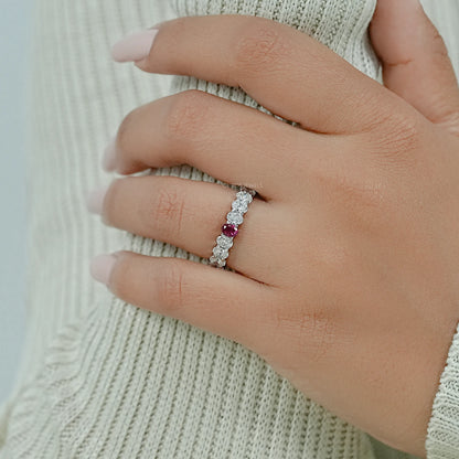 Red Oval Gemstone Eternity Wedding Band Rings