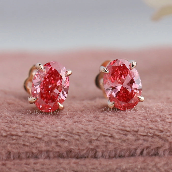 Pink Oval Lab Grown Diamond Stud Earrings