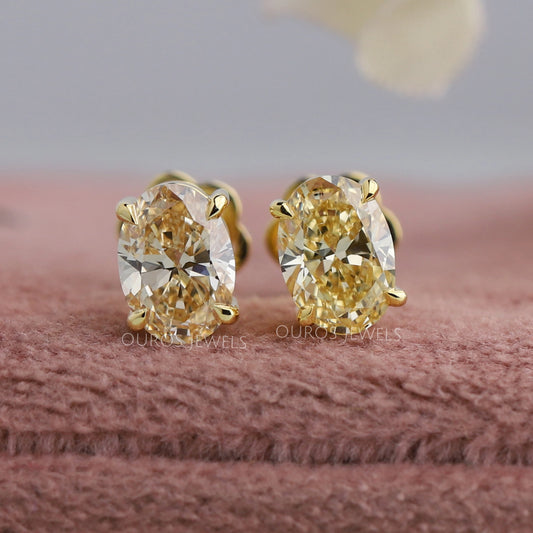 Yellow Oval Diamond Stud Earrings Earring