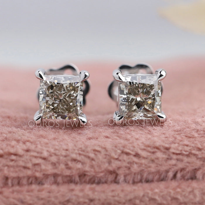 Princess Cut Olive Solitaire Diamond Earrings