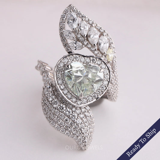 Green Heart Cut Lab Grown Diamond Vintage Engagement Ring