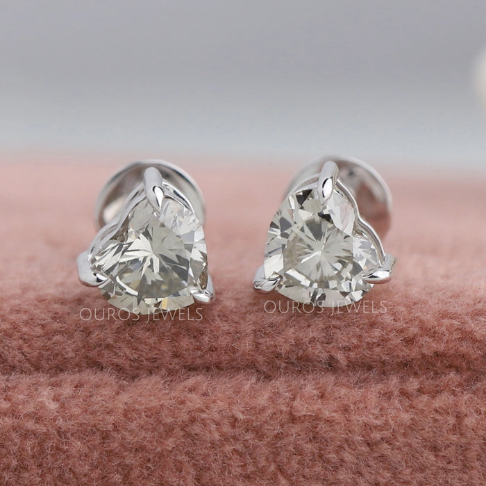 Olive Color Heart Lab Grown Diamond Earrings