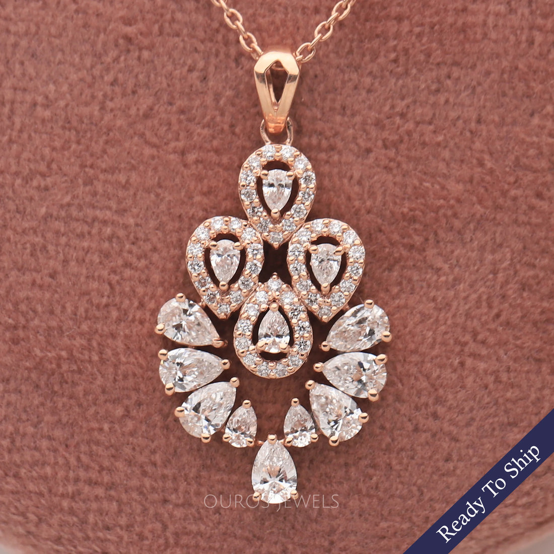 Flower Style Pear Cut Diamond Halo Pendant