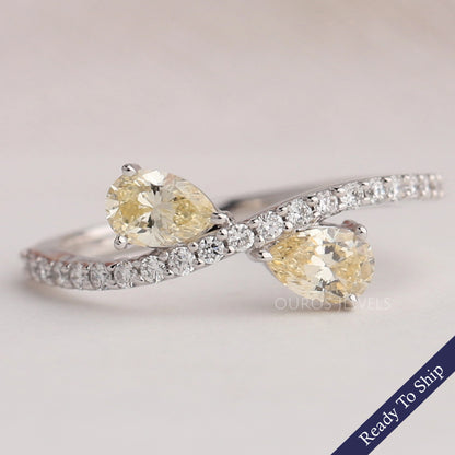 Yellow Pear Diamond Crossover Ring