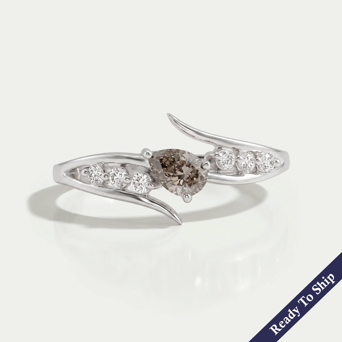 Olive Pear Diamond Bypass Ring
