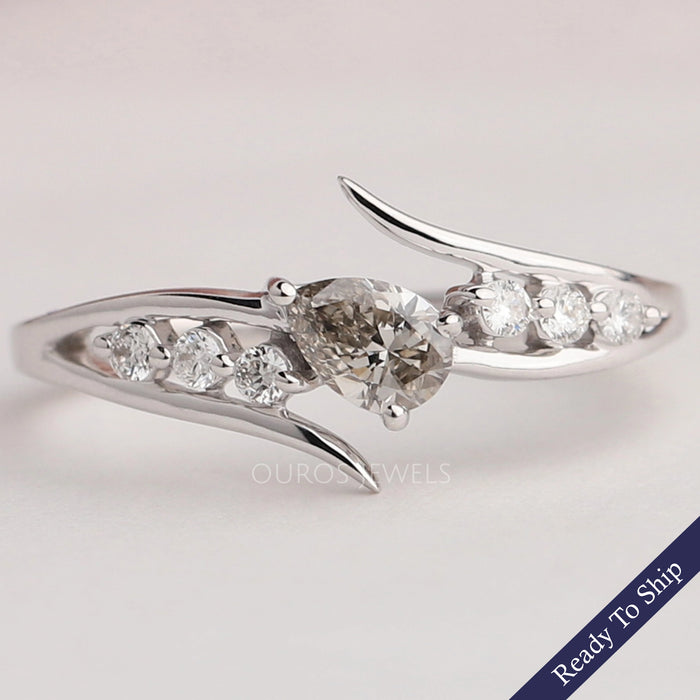 Olive Pear Diamond  Bypass Ring