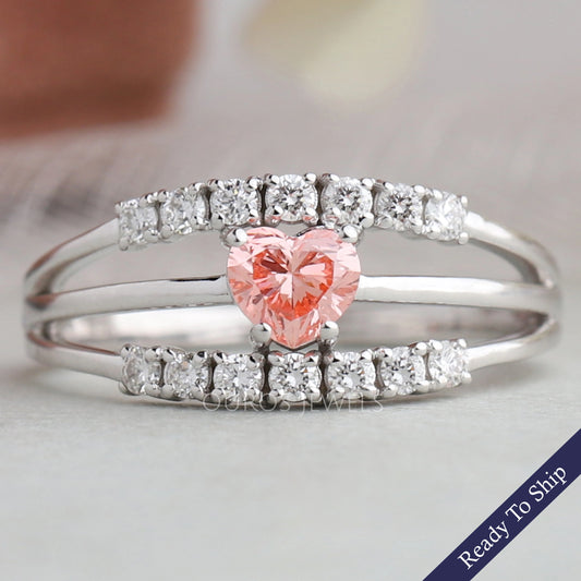 Pink Heart Diamond Split Shank Ring