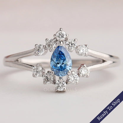 Blue Pear Cut Split Shank Wedding Ring