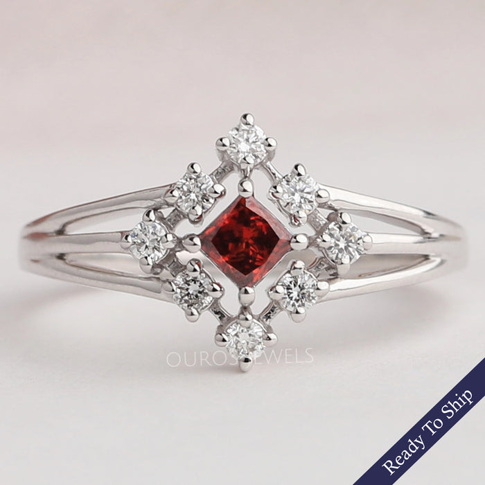 Red Princess Diamond  Dainty  Ring