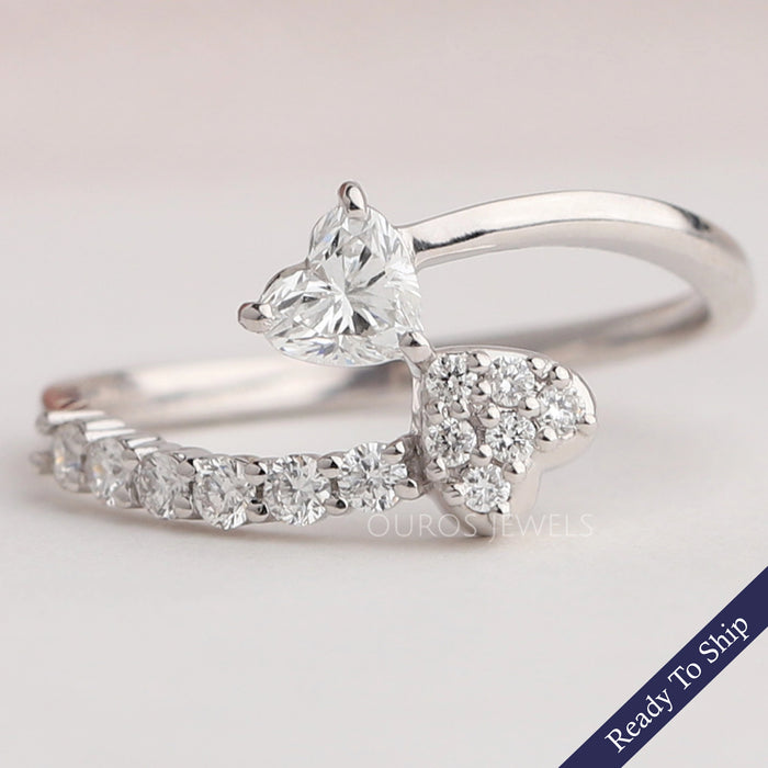 Heart Diamond  Bypass Set  Dainty  Ring