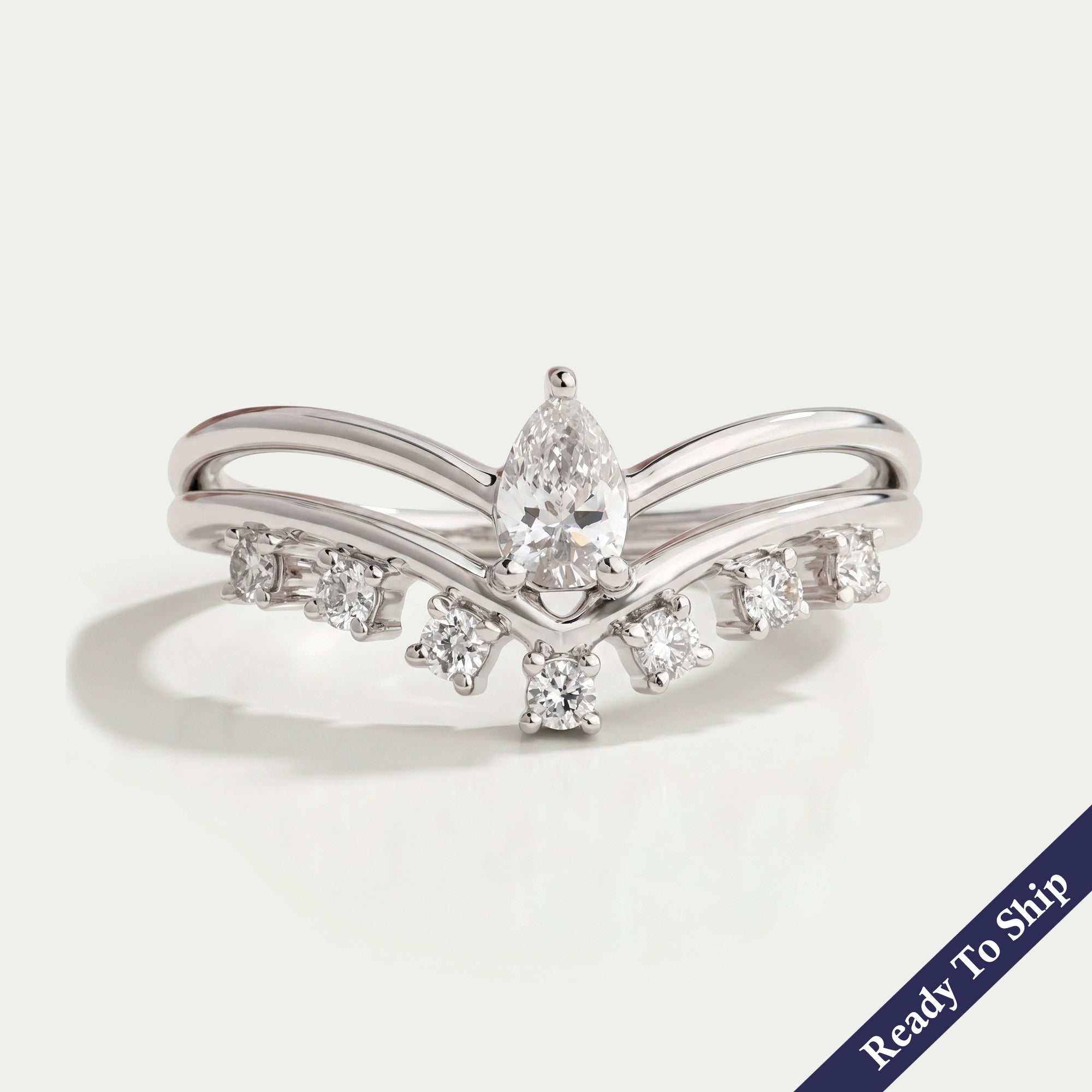 Pear Diamond Curved Dainty Ring