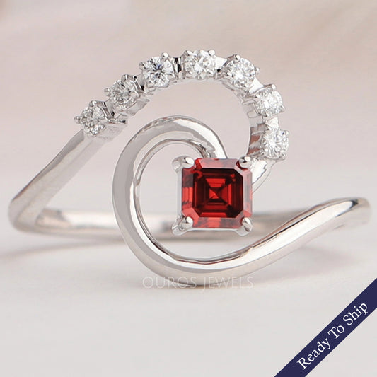 Red Asscher Diamond Tourbillon Ring