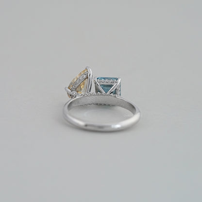 Asscher and Pear Toi Et Moi With Hidden Halo Ring Ring
