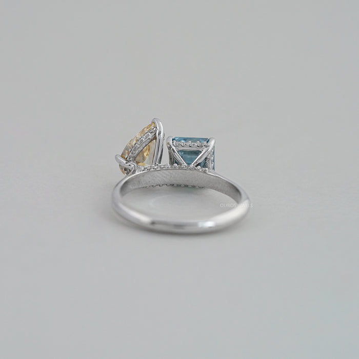 Asscher and Pear Toi Et Moi With Hidden Halo Ring