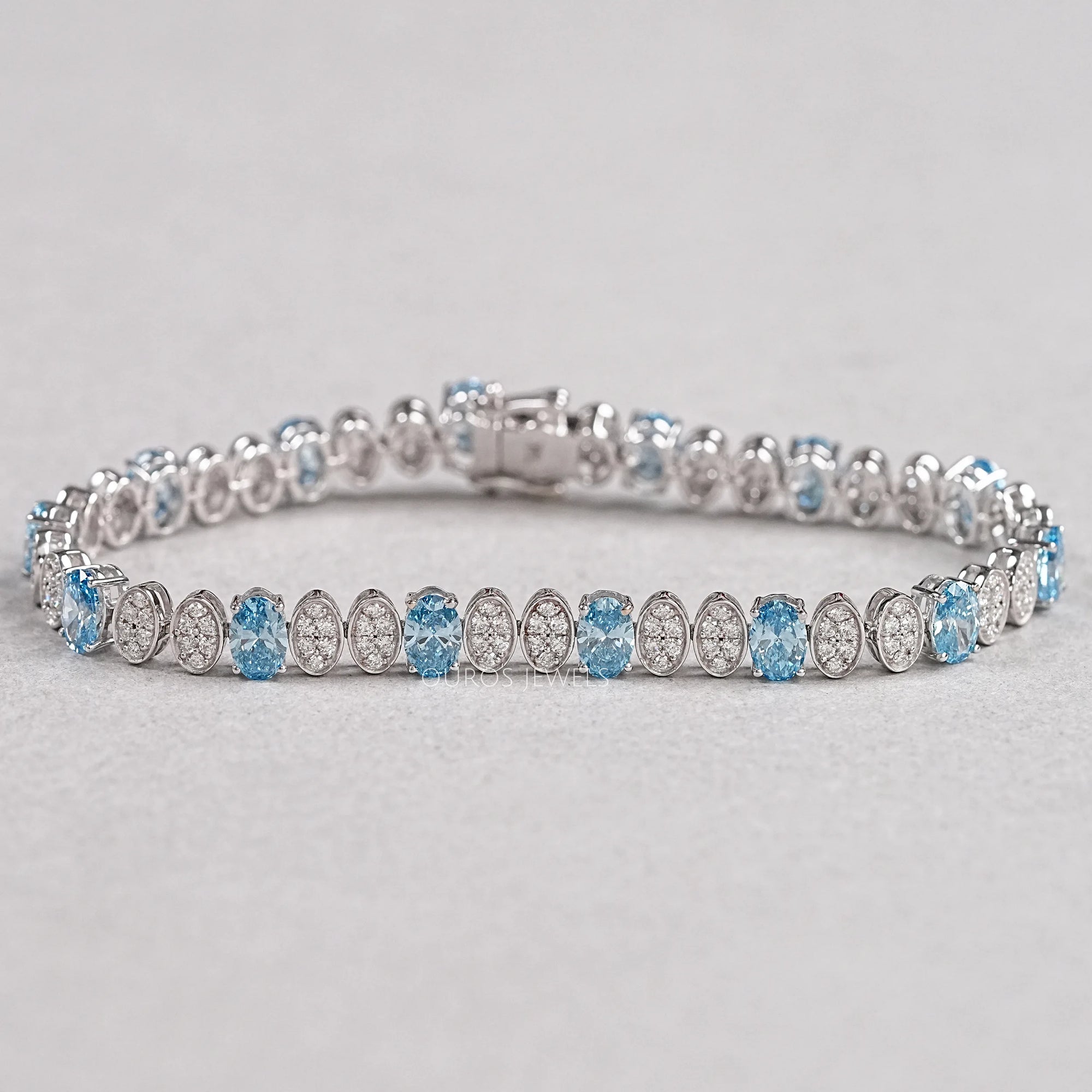 Alternating Blue Oval & Round Diamond Tennis Bracelet Bracelet