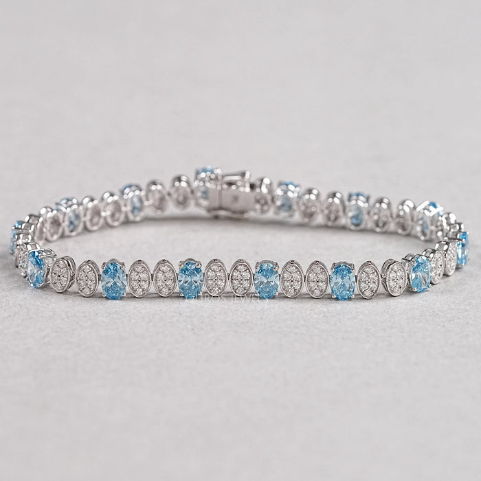 Alternating Blue Oval & Round Diamond Tennis Bracelet