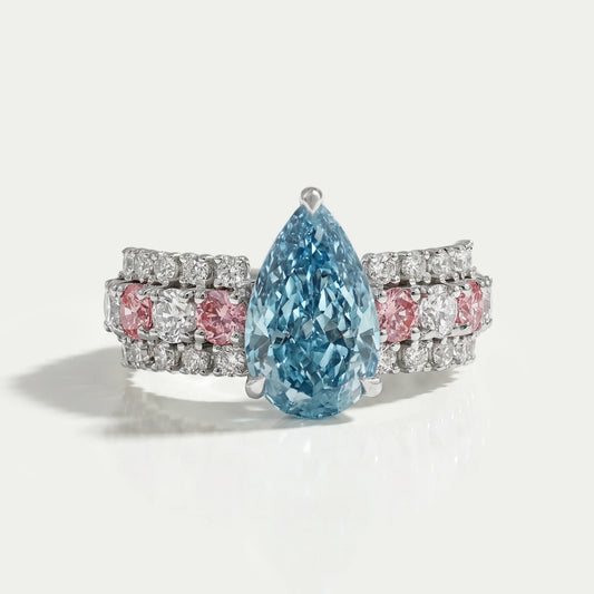 Fancy Blue Pear Lab Diamond Accent Cocktail Ring Ring