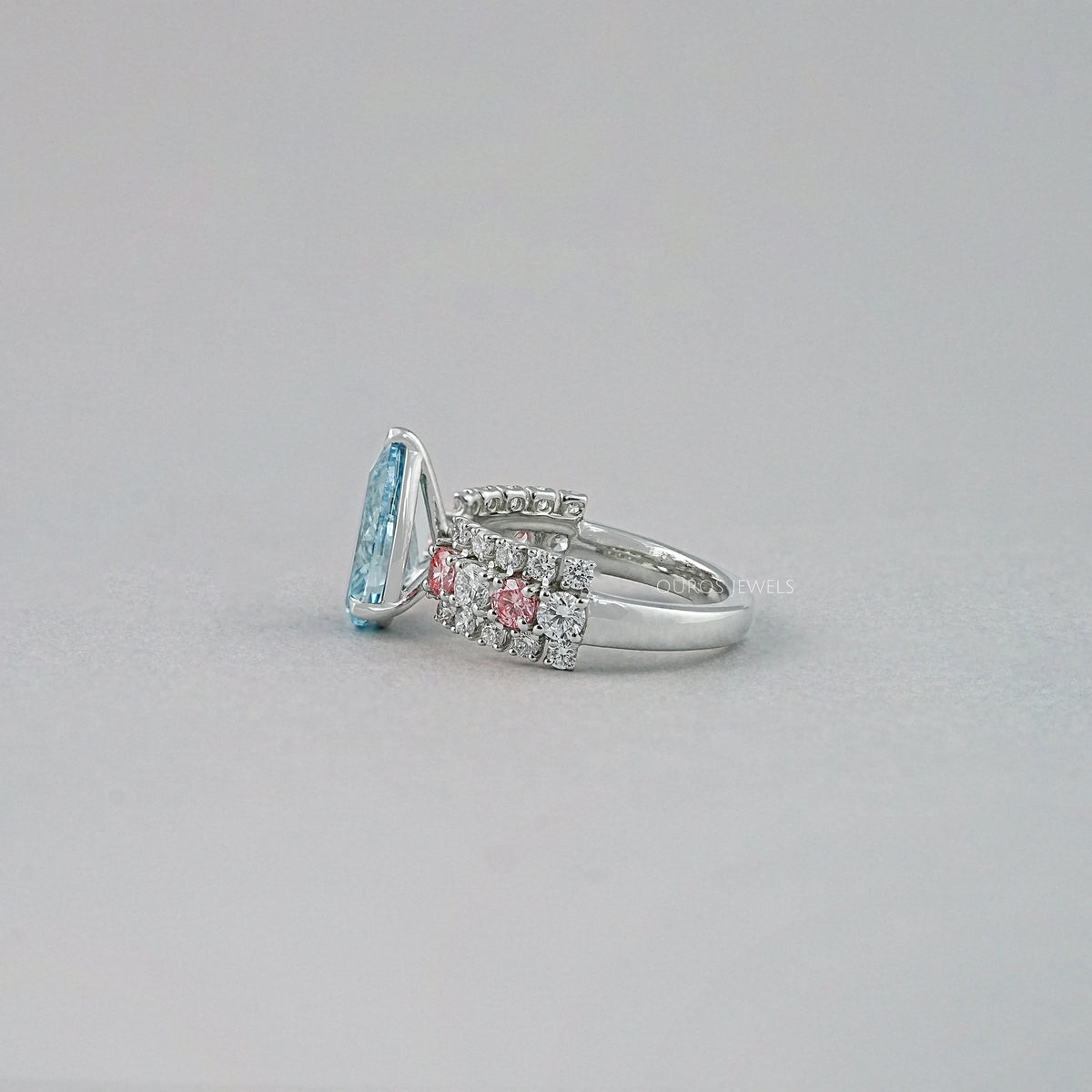 Fancy Blue Pear Lab Diamond Accent Cocktail Ring Ring
