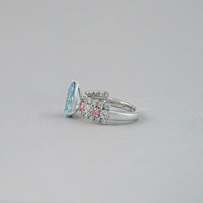 Fancy Blue Pear Lab Diamond Accent Cocktail Ring