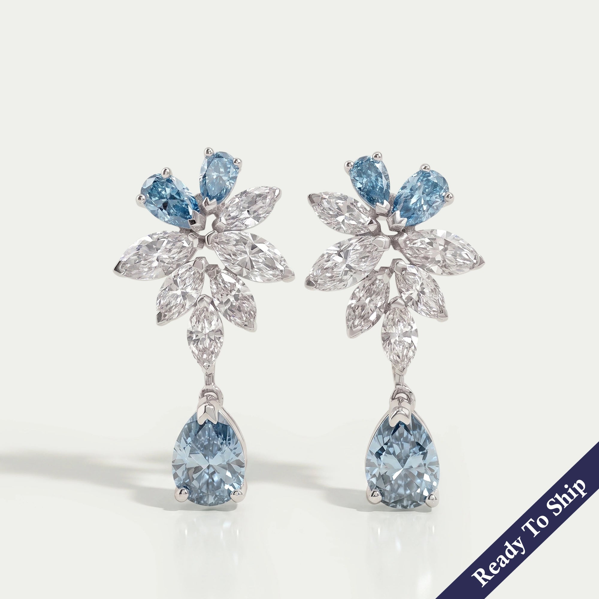 Fancy Blue Pear Diamond Cluster Drop Earrings Earrings