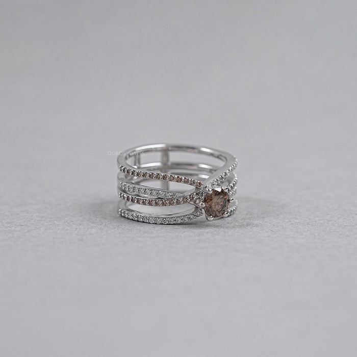 Brown Diamond Multi-Row Crossover Ring