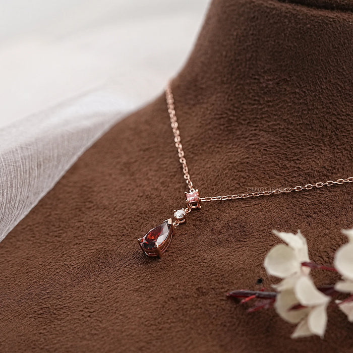 Pear Shape Red Ruby Diamond Pendant
