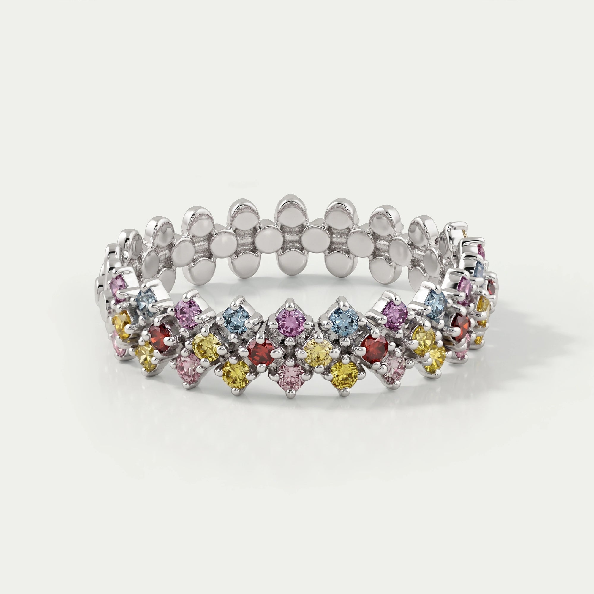 Fancy Color Round Cut Half Wedding Band