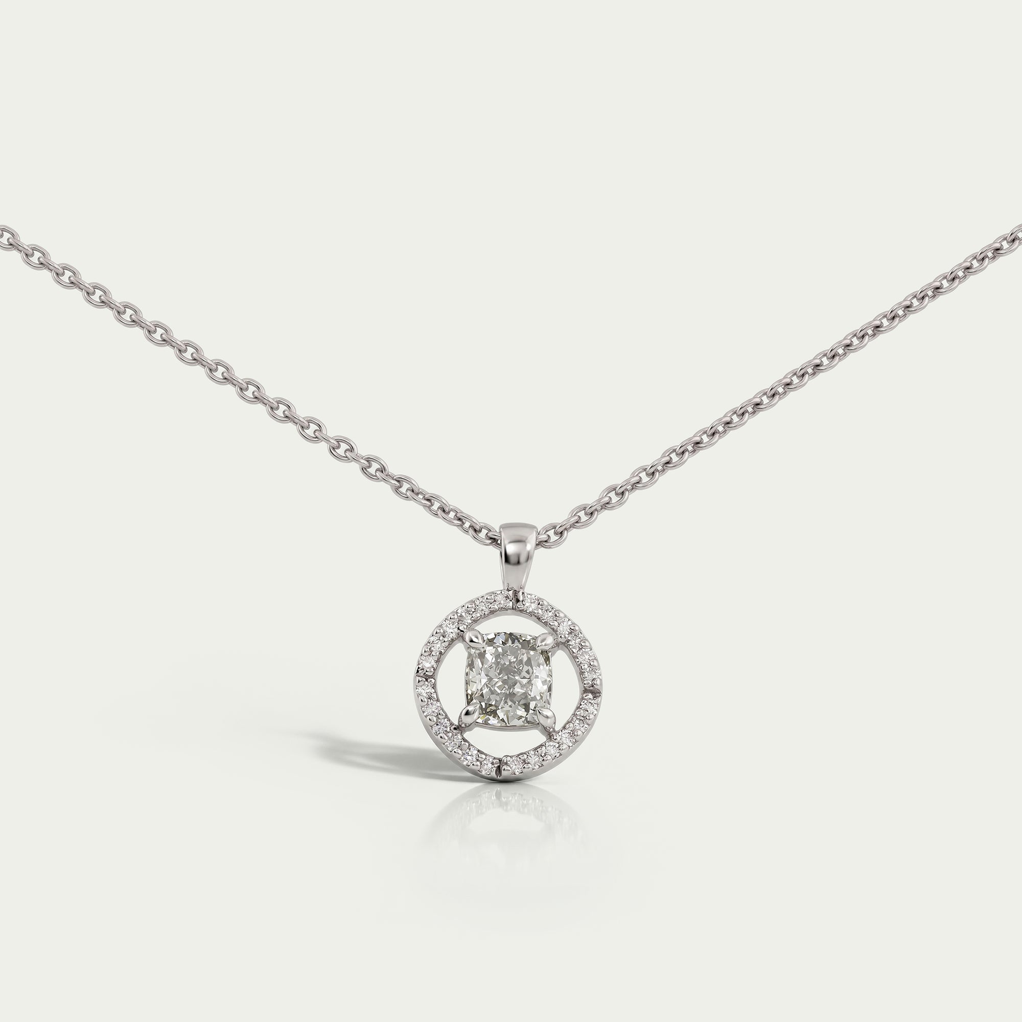 Fancy Olive Cushion Cut Halo Pendant Necklaces