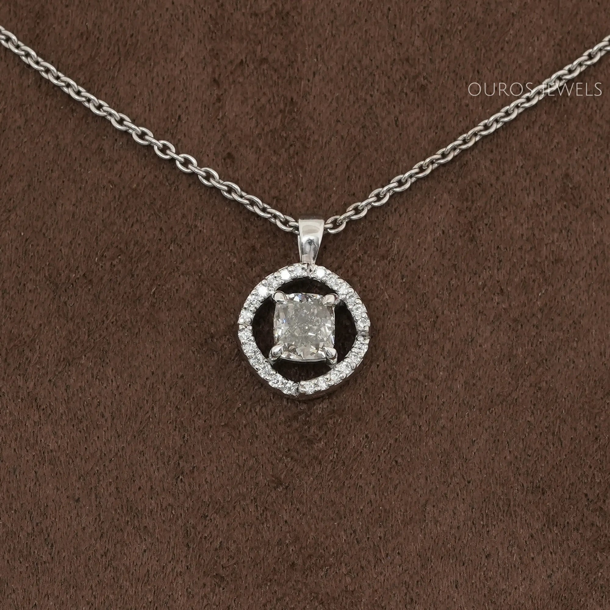 Fancy Olive Cushion Cut Halo Pendant Necklaces