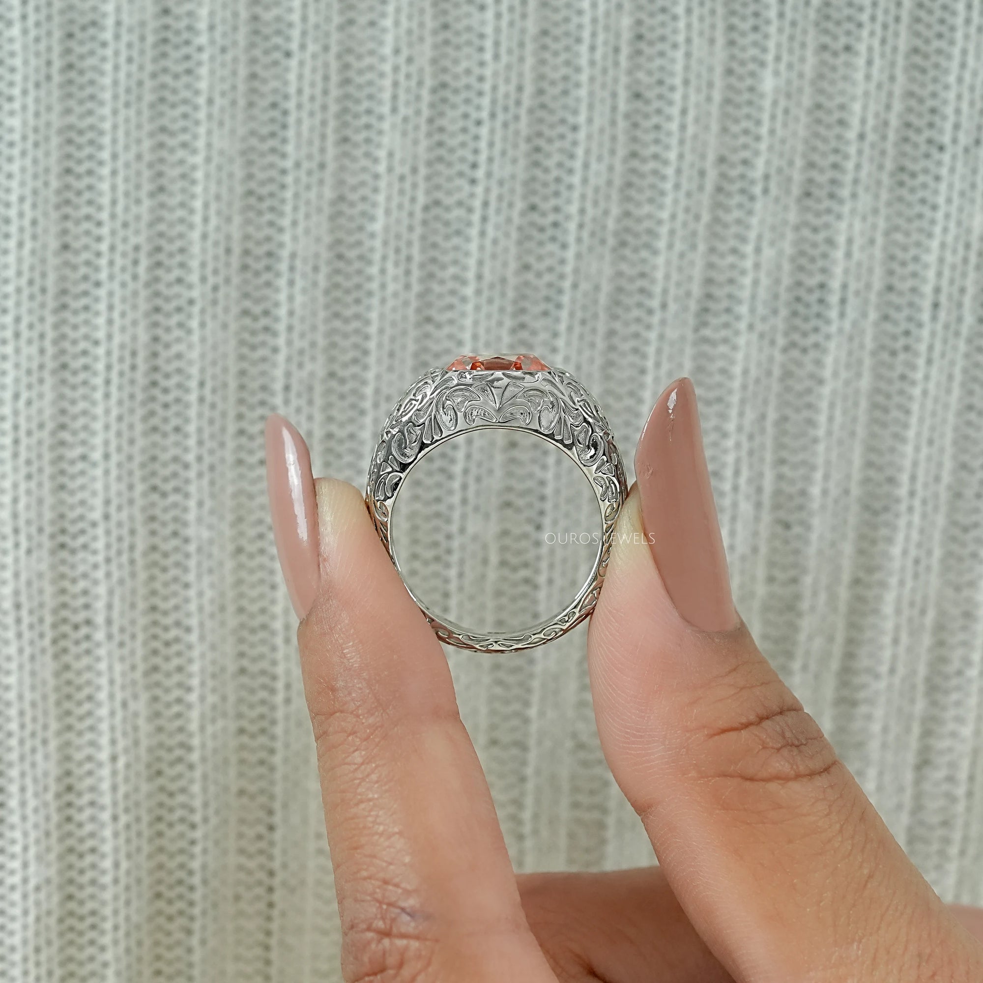 Filigree Set Old Mine Cushion Wedding Band Ring